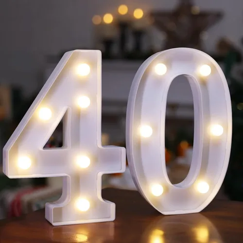 Miniatura 11 de Letras iluminadas para decoración de feliz cumpleaños, números LED alimentados por batería, letrero de número de marquesina para fiesta