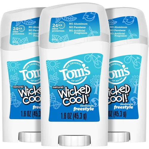 Tom’s of Maine Freestyle ¡Locamente genial! Desodorante natural para adolescentes, barra de desodorante sin aluminio, 1.6 onzas (paquete de 3)