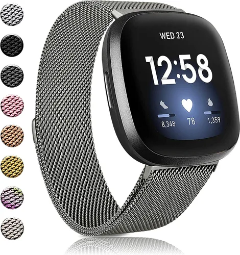 Miniatura 9 de Amzpas Bandas compatibles con Fitbit Versa 3/4 Fitbit Sense/Sense 2, correa magnética ajustable de acero inoxidable transpirable para Fitbit Versa