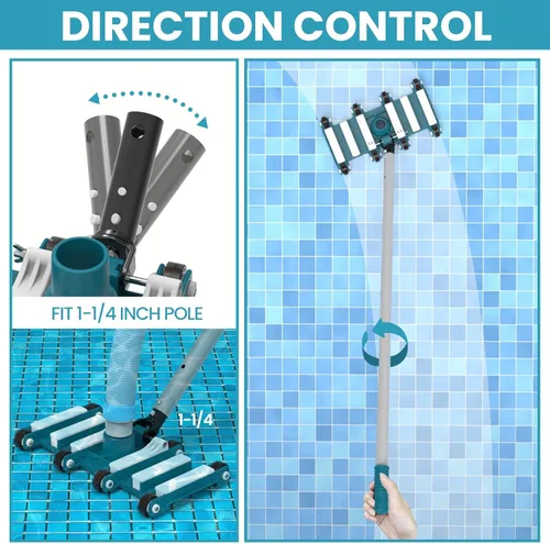 Miniatura 3 de POOLWHALE Cabezal de vacío profesional de piscina de 14 pulgadas con ruedas, accesorio de cabezal de vacío manual pesado, mango de control
