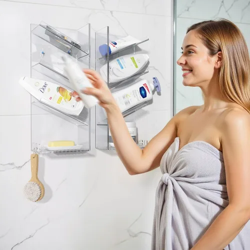 Miniatura 2 de AITEE Organizador de Baño Acrílico Caddy, Soporte Transparente para Champú Montado en la Pared, Organizador de Ducha con Ventosa, Sin Perforaciones