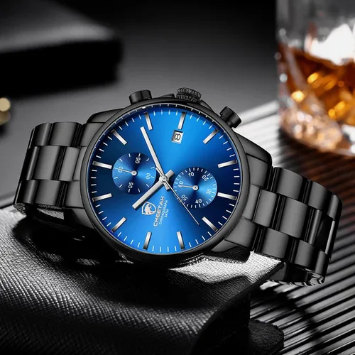Miniatura 6 de GOLDEN HOUR Fashion Business - Relojes para hombre con cronógrafo, a prueba de agua, de acero inoxidable, reloj de cuarzo, con fecha automática