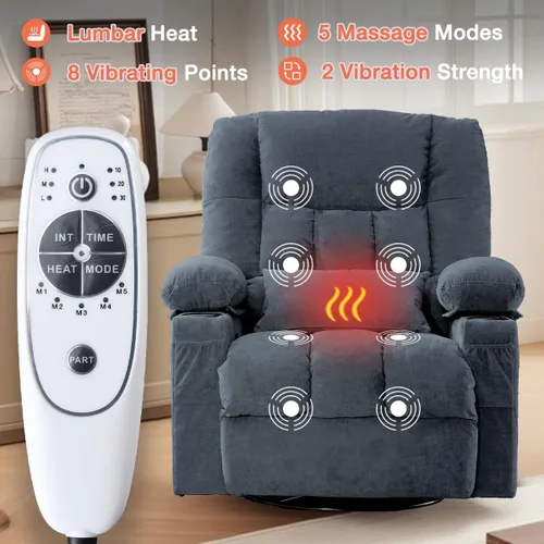 Miniatura 3 de Silla reclinable con portavasos para sala de estar, reclinable manual de tamaño grande con asiento individual, ergonómico, bolsillo lateral