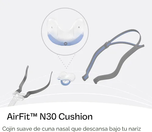 Miniatura 3 de ResMed Cojín AirFit N30 – Repuesto de cojín nasal CPAP – Silicona suave – Suministros y accesorios médicos CPAP – Mediano