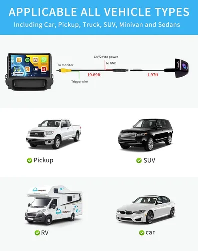 Miniatura 7 de Cámara de visión nocturna impermeable IP68 de 170 grados de visión trasera para coche, cámara de marcha atrás, color universal, CMOS, chip de imagen
