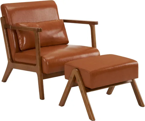 Miniatura 10 de MOJAY Silla Decorativa Moderna con Otomano, Sillón de Salón Tapizado en Cuero Sintético para Dormitorio, Balcón, Recepción