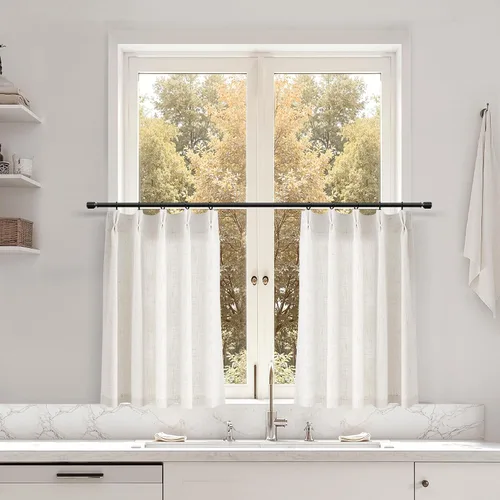 Miniatura 106 de Juego de 2 paneles de cortinas de ventana de cocina beige de 24 pulgadas de largo, con textura de lino, plisadas, filtrantes de luz, semi pequeñas