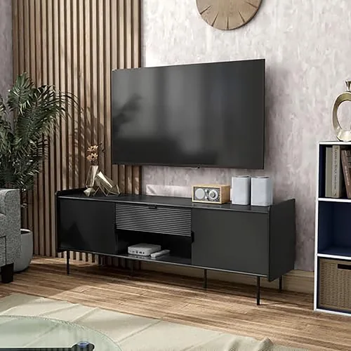 Miniatura 4 de Furniture of America Marcelline - Mueble moderno de TV de 60 pulgadas con estantes y cajón, centro de entretenimiento para televisión de 60 Negro