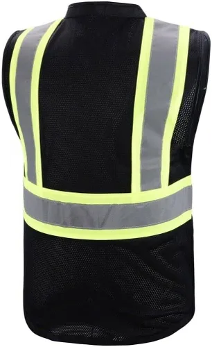 Miniatura 2 de California Tools Chaleco de seguridad negro de dos tonos, con herramienta de múltiples bolsillos (pequeño), negro, (Black/ Lime)