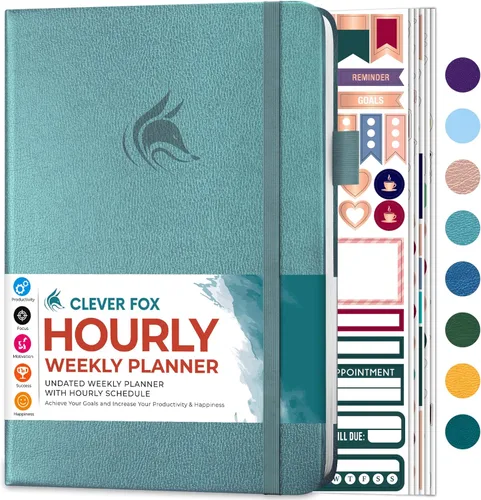 Miniatura 10 de Agenda Clever Fox semanal y mensual sin fecha con divisiones de tiempo, libro de citas y organizador diario, A5 (Amarillo)