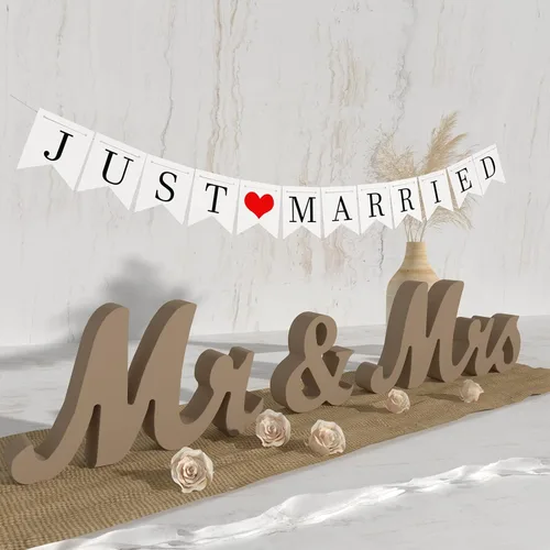 Miniatura 10 de VIOPVERY Letrero de Mr and Mrs y Just Married, letreros de Mr & Mrs para mesa de boda, letras grandes de madera para mesa de amor, accesorios