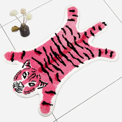 Miniatura 12 de Alfombra con estampado de leopardo, tapete de baño de leopardo rosa para baño, tapete de puerta de guepardo y tigre, antideslizante, tapete Rosa