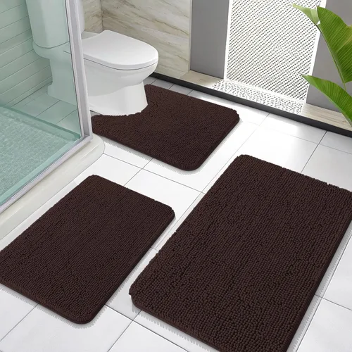 Miniatura 72 de OLANLY Juego de Alfombras de Baño de 3 Piezas, Tapetes de Baño de Chenilla Suave y Absorbente y Alfombra de Contorno en Forma de U para Inodoro