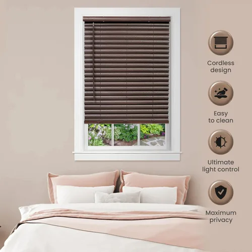 Miniatura 3 de PowerSellerUSA Persianas sin cordón, mini persiana de vinilo de listones de 2 pulgadas, grano de madera en relieve de alta calidad, tratamiento