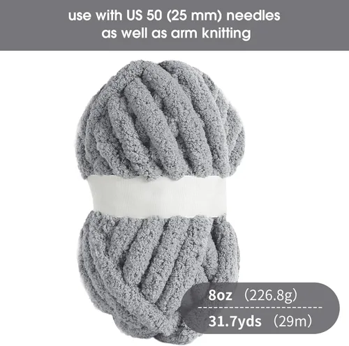 Miniatura 2 de HOMBYS Hilo de felpilla gruesa para tejer a mano, hilo gigante súper voluminoso para tejer a mano, hilo de felpa suave de 3/4 pulgadas de grosor 4