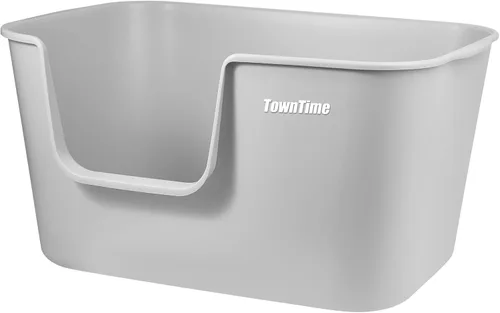 Caja de arena extra grande para gatos con lados altos, anti-salpicaduras, ensamblaje sin herramientas, para varios gatos, jumbo (gris) 24.60" L x