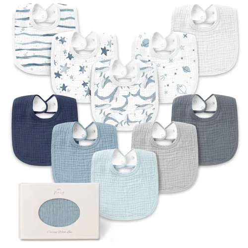 Miniatura 9 de Konssy - Paquete de 10 baberos de muselina para bebé, baberos de bandana de algodón suave para babeo y dentición, colores sólidos unisex para niños