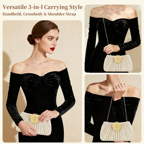 Miniatura 2 de YBMYCM Bolso de noche para mujer, de mano con cierre de concha, elegante bolso de seda para boda, baile de graduación, cena de lujo