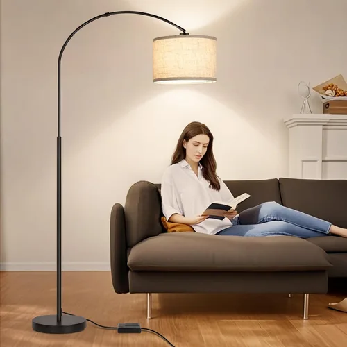 Miniatura 9 de Lámpara de pie regulable, lámpara de pie de arco con atenuador, lámpara de pie negra con pantalla colgante ajustable, luz de lectura alta sobre