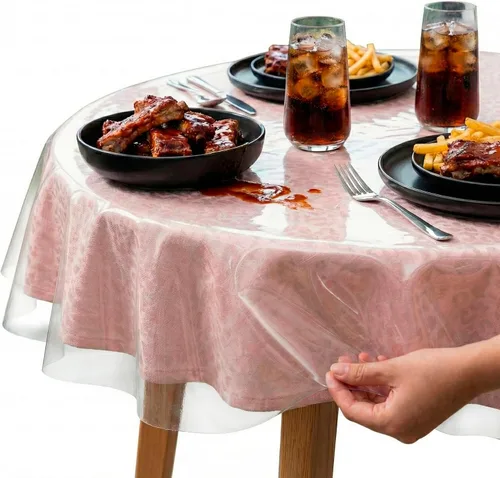 Miniatura 11 de XFasten - Cubierta de mesa de plástico transparente de 54 x 54 pulgadas, protector de mantel de vinilo de plástico transparente, impermeable, a