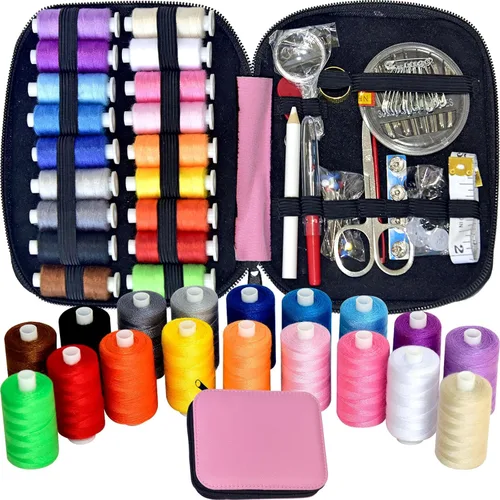 Miniatura 21 de Kit de costura con estuche, suministros de costura portátiles para el hogar, viajero, adultos, principiantes, emergencia, contiene 18 hilos