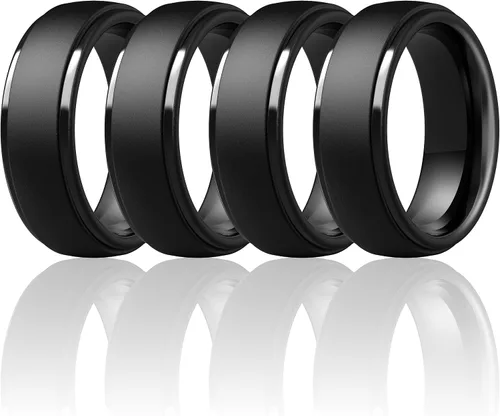 Miniatura 6 de ThunderFit Anillos de boda de silicona para hombre, 0.394 in de ancho y 0.098 in de grosor, paquete múltiple de variedad 1-7