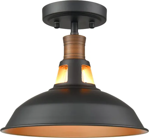 Miniatura 9 de CLAXY - Lámpara de techo industrial semiempotrada con pantalla de granero en blanco y negro Dimmable E26 Barn Ceiling Light Semi-flush Mount for