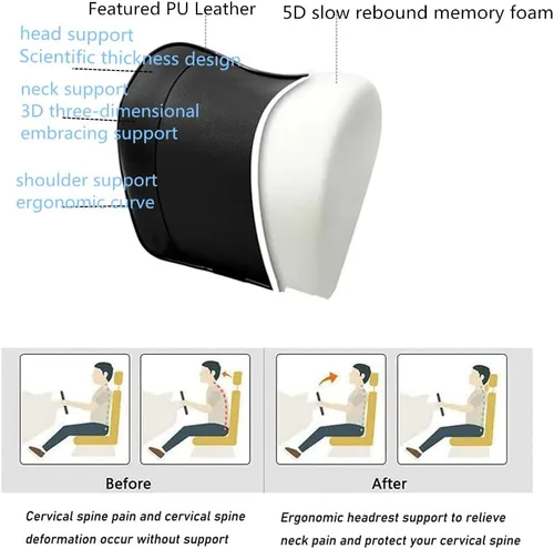 Miniatura 5 de Kit de almohada lumbar y cuello de automóvil, cojín ergonómico de espuma viscoelástica, alivia la fatiga de conducción, cómodo cuello y espalda