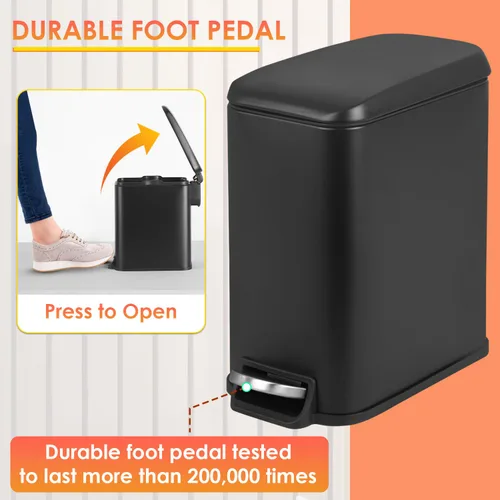 Miniatura 5 de PayLessHere Cubo de basura delgado de 1.3 galones con tapa, pequeño cubo de basura negro de acero inoxidable con cubo interior extraíble