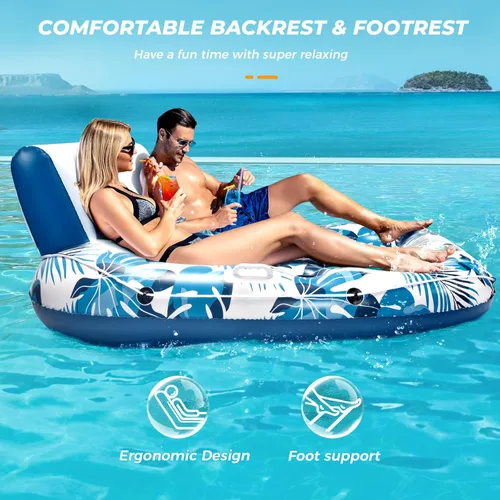 Miniatura 3 de JCLEAL Flotadores de piscina para adultos de 1-2-3 personas, tumbona inflable extra grande, silla reclinable reclinable con respaldo, reposapiés