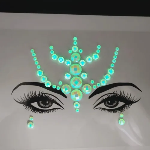 Miniatura 5 de Joyas faciales para mujeres, maquillaje para festivales, gemas faciales autoadhesivas de Halloween, tatuaje temporal fluorescente, joyas corporales