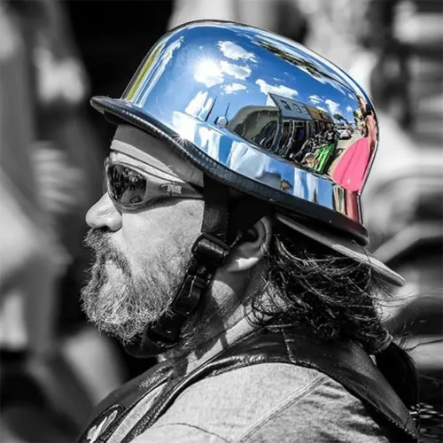 Miniatura 2 de Casco de media carcasa para motocicleta, aprobado por DOT, espejo plateado cromado, portátil, estilo alemán, casco retro para hombres y mujeres