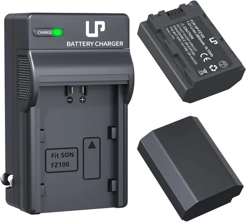 LP Batería y cargador NP-FZ100, 2600 mAh, paquete de 2 baterías de repuesto para Sony A7iii, A7iv, A7C, FX3, FX30, A9, A6600, A6700, ZV-E1,