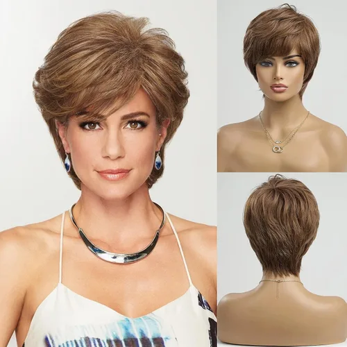 Miniatura 7 de HAIRCUBE Pelucas rubias de corte Pixie para mujer, estilo ondulado natural, peluca de encaje sintético resistente al calor con parte superior