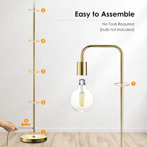 Miniatura 5 de Lámpara de pie industrial de BoostArea, dorada, de 63 pulgadas, enchufe E26, interruptor de encendido/apagado de base, con certificación ETL. Dorado
