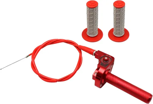 Miniatura 2 de Agarre del acelerador para motocicleta de 7/8 pulgadas, 0.866 in, torcida rápida de aluminio CNC con cable de acelerador y agarre para manillar Rojo
