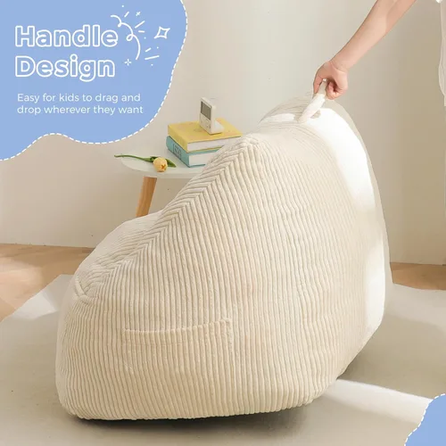Miniatura 6 de MAXYOYO Puf para niños, puf con asa, cómoda silla para niños y niñas, sofá decorativo con bolsillo para jugar, leer y relajarse, color beige