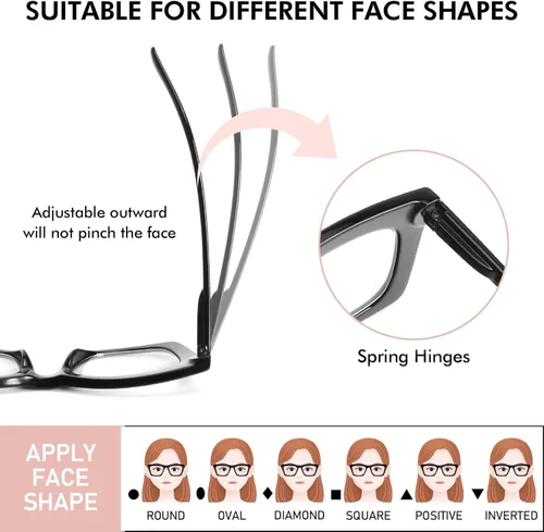 Miniatura 4 de REAVEE Oprah Style - Lentes de lectura para mujer, bloqueo de luz azul, elegantes y de gran tamaño, bisagra de resorte Negro/Rosa/Tortuga
