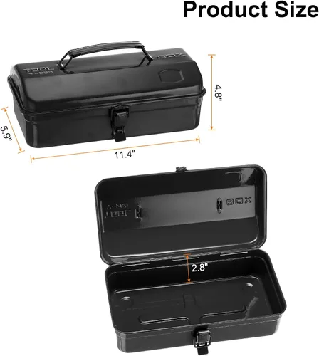 Miniatura 2 de HARFINGTON Caja de Herramientas 11.4" Caja de Herramientas de Acero Portátil Estilo Techo de Cadera con Cierre de Pestillo de Metal Cofre de Negro