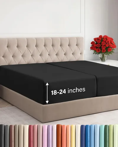 Miniatura 106 de Sábana bajera ajustable extra profunda tamaño completo – Sábana bajera individual de lujo para hotel únicamente – Se adapta fácilmente a colchones