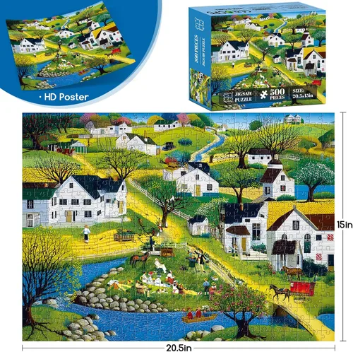 Miniatura 3 de Rompecabezas de 500 piezas para adultos Rompecabezas de pueblo costero Rompecabezas de cartón reciclado blanco de 500 piezas Rompecabezas