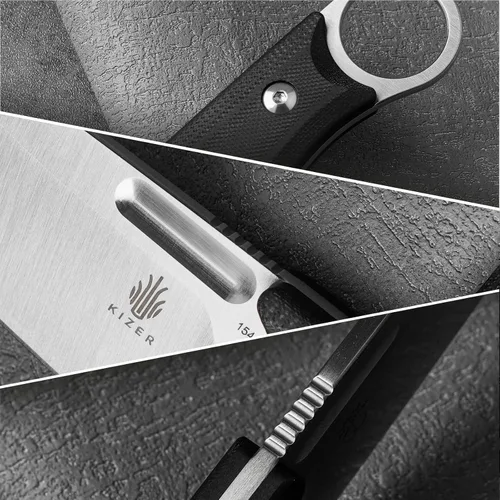 Miniatura 8 de Cuchillo de hoja fija Kizer Cabox de 3.36" (8.53 cm) 154CM de acero con mango G10 y funda para supervivencia y campamento 1048C1