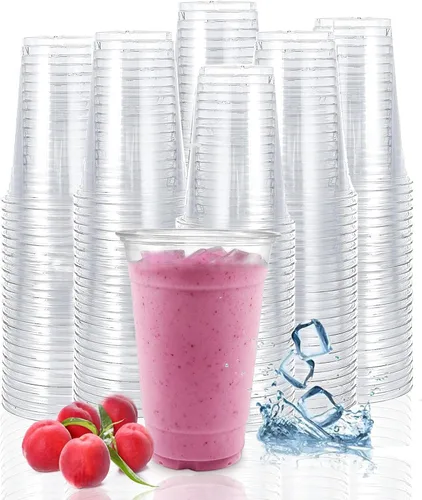 Miniatura 15 de TashiBox 100 tazas de plástico de 16 onzas, tazas de café helado para llevar, tazas de fiesta de PET transparentes