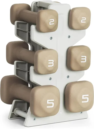 Tone Fitness Juego de mancuernas de neopreno con estante de almacenamiento – Pesos de mano antideslizantes y antideslizamiento para entrenamientos