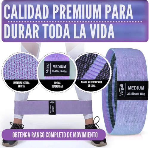 Miniatura 5 de Bandas de resistencia para entrenar con guía de bandas de entrenamiento. 4 bandas de entrenamiento para mujeres y hombres, bandas elásticas de tela