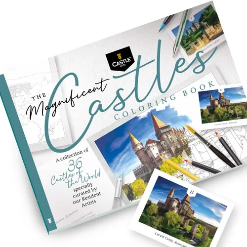 Libro para colorear de castillos de Castle Arts | 36 castillos impresionantes seleccionados por artistas internos para enfocar la mente | con guía