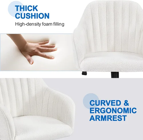 Miniatura 8 de Yaheetech Boucle - Silla de tocador de escritorio con respaldo, cómoda silla rodante de oficina con ruedas, ergonómica, altura ajustable, giratoria