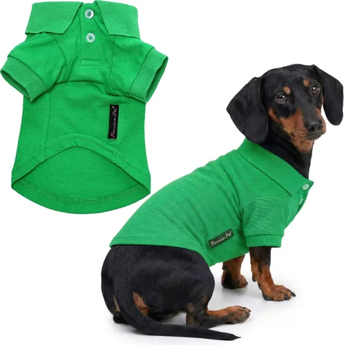 Miniatura 17 de Parisian Pet Polo para perro – Camisa de algodón transpirable en amarillo sólido – Ropa de verano tipo pullover con cuello abotonado para perros