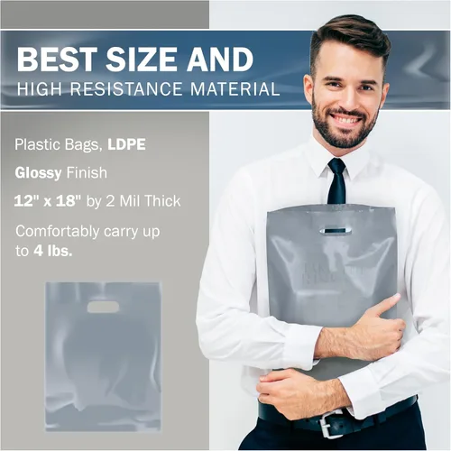 Miniatura 3 de PPB - Bolsas de plástico plateado para mercancía de 12 x 18 pulgadas, acabado brillante, tamaño mediano al por menor, paquete de 100 unidades, 2 mil