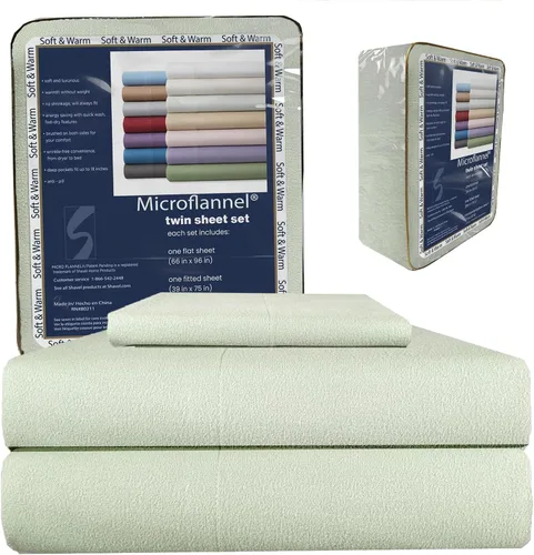 Miniatura 27 de Thermee Micro Flannel Juego de sábanas tamaño individual XL, lavar y secar a máquina, sin pelusas, con bolsillo profundo y fundas de almohada